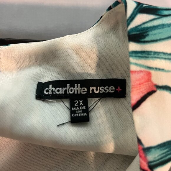 Charlotte Russe White Floral V-Neck Ruffle Chiffon Midi Dress Size 2X - Picture 5 of 8